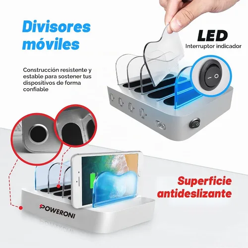 Vista 7 de Estación de carga de 4 puertos - Base de carga rápida para múltiples dispositivos Apple - Estación de carga USB para múltiples dispositivos Plateado