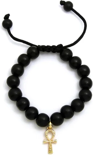 Vista 3 de Clave de la vida de Egipto Ankh Charm Ajustable 12mm Pulsera de abalorio