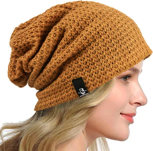 Vista 16 de Gorro holgado para mujer, boina de punto, gorra de calavera holgada para invierno y verano, B08w Azul/Amarillo/Púrpura