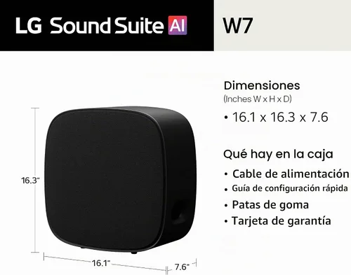Vista 3 de LG W7 Sound Suite - Subwoofer inalámbrico – graves profundos de 8 pulgadas, Dolby Atmos FlexConnect, televisores compatibles, barra de sonido H7