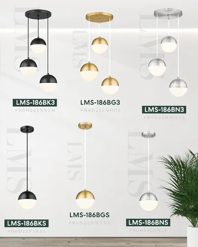 Vista 7 de LMS Lámpara Colgante de Mediados de Siglo de 6 Pulgadas, Lámparas Colgantes de Color Negro Mate con Cristal de Globo Blanco, Lámparas de Techo
