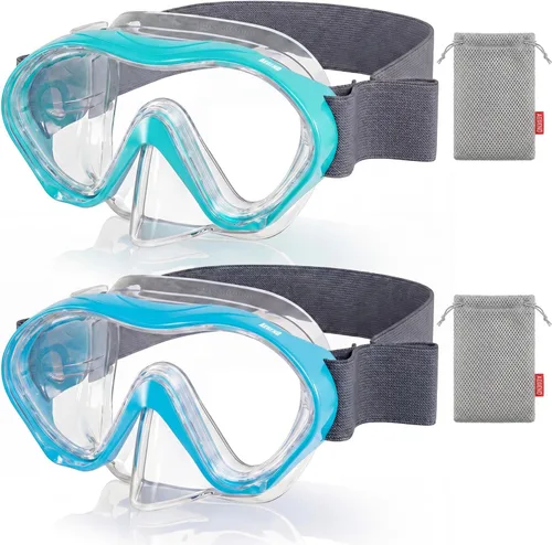 Vista 16 de Aegend Paquete de 2 gafas de natación para niños con cubierta de nariz para niños de 3 a 15 años, correa de tela tejida, antivaho 180° visión clara