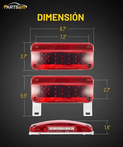 Vista 7 de Partsam Luces traseras rectangulares LED rojas para caravana, remolque, parada de freno, giro, luz blanca para matrícula, 49 LED con soporte de rojo