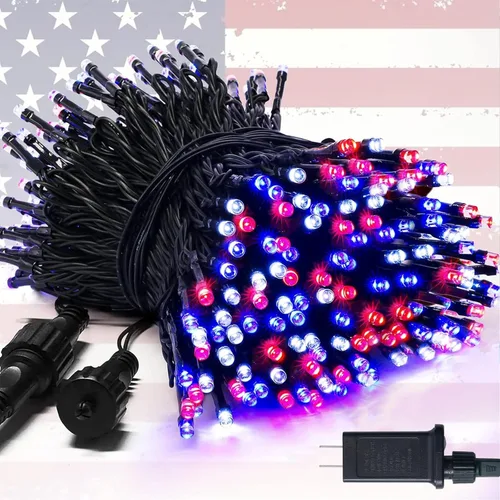 Vista 10 de JMEXSUSS 250 luces LED azules de Navidad: cadena de luces azules extensibles de 91.5 pies para interiores y exteriores, impermeable, con 8 modos