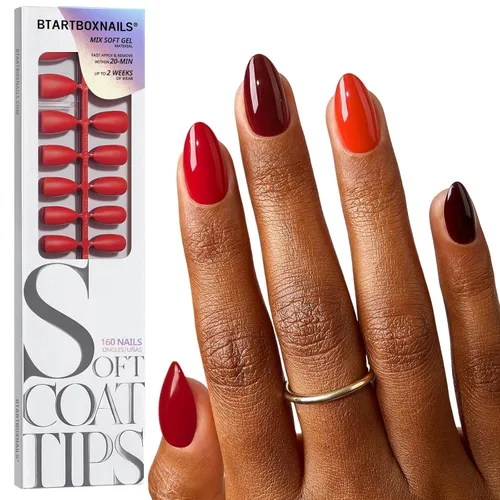 Vista 15 de BTArtboxnails Press On Nails, Long Square Red Fake Nails, 160Pcs A-L Square
