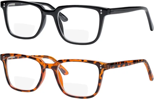 Vista 2 de Yogo Vision 2 Pack Bifocal Reading Glasses Readers for Men Women Anti Glare Lightweight Eyeglasses