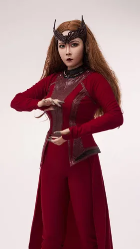 Vista 3 de Disfraz de bruja roja para cosplay, overol de lujo para mujer, disfraz de Halloween