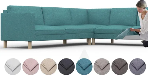 Vista 9 de comfortly Funda para sofá esquinero Karlstad 3+2/2+3, funda de repuesto, funda resistente de 16 piezas, a prueba de mascotas y manchas, tela