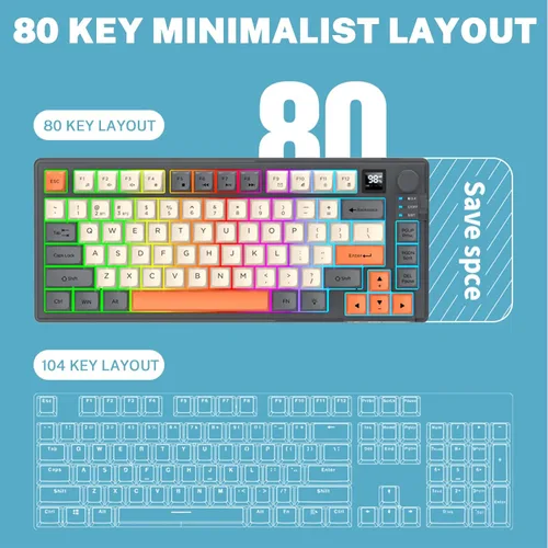 Vista 3 de 75 % Combo de Teclado y Mouse para Juegos Inalámbrico, Modo Tri BT5.0/2.4GHz/USB-C, Teclado Retroiluminado RGB + Ratón 3D 1600DPI, Batería 2000mAh