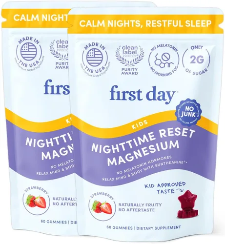 Vista 9 de FIRST DAY Gomitas de citrato de magnesio para niños (para edades de 4 años en adelante) sin melatonina Gomitas de magnesio calmantes para niños