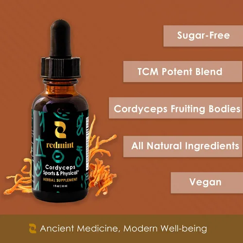 Vista 9 de Redmint Cordyceps - Tintura de hierbas de hongos - Deportes y físicos Arraigado en la sabiduría antigua de TCM Suplemento de mezcla de hongos
