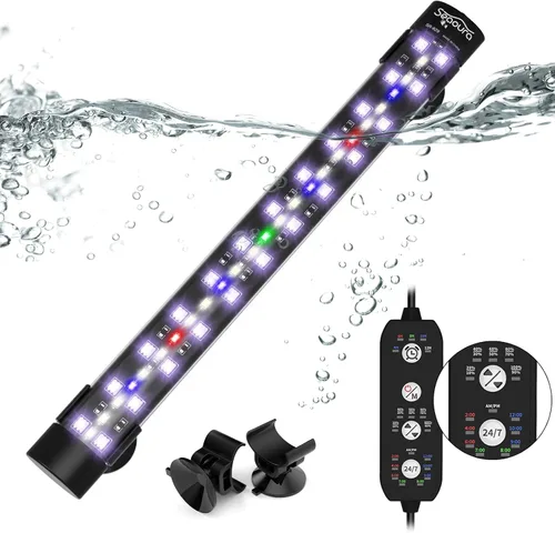 Vista 4 de SEAOURA Luz sumergible para acuario para pecera de 8 a 17 pulgadas, luz de tanque de peces de 24/7 ciclo con temporizador, luz de planta de acuario