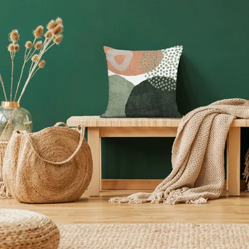 Vista 2 de Juego de 4 fundas de almohada modernas de mediados de siglo de 18 x 18 pulgadas, fundas de almohada geométricas bohemias para sofá al aire libre