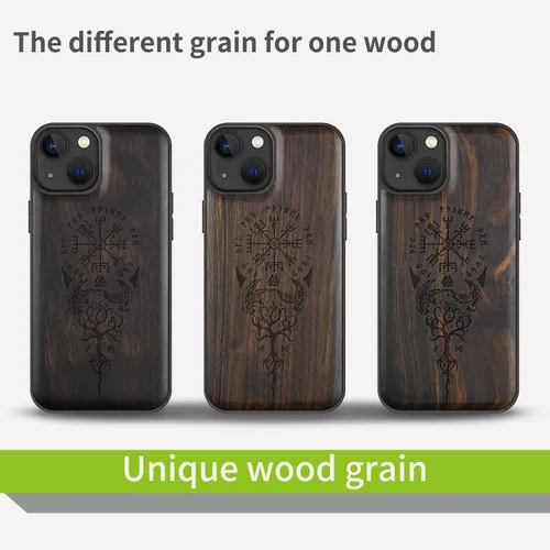 Vista 7 de Carveit Funda magnética de madera para iPhone 13 [madera real dura y TPU suave], funda protectora híbrida de madera única y elegante a prueba