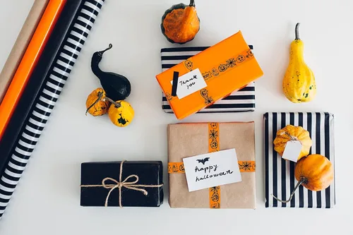 Vista 4 de Hying 6 cintas de calabaza de Halloween, 3/8 pulgadas de ancho de satén para manualidades en naranja y negro para envolver regalos y decoraciones