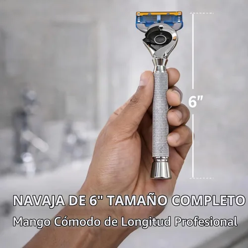 Vista 7 de Maquinilla de afeitar con mango de bola flexible, maquinilla de afeitar de mango largo cromado con tecnología Flex Pivot y agarre moleteado