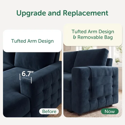 Vista 4 de HONBAY Sofá cama modular con cama extraíble, sofá seccional en forma de U, cama con diván de almacenamiento, sala de estar, sofá modular de 6 Azul
