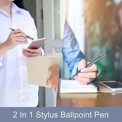 Vista 3 de Bolígrafos personalizados con lápiz capacitivo, bolígrafos metálicos personalizados con nombre impreso con tinta negra, grabado con logotipo