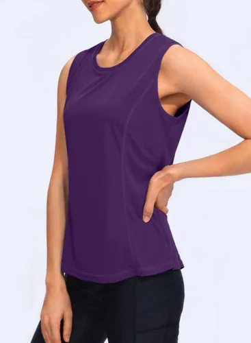 Vista 3 de YYV Camisetas de tirantes de entrenamiento para mujeres, ligeras, camisetas sin mangas para mujeres, tops de corte holgado para atletismo, correr