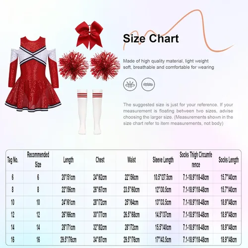 Vista 5 de FEESHOW Vestido brillante de manga larga para niñas de animadora de secundaria, disfraz de fiesta de carnaval de Halloween