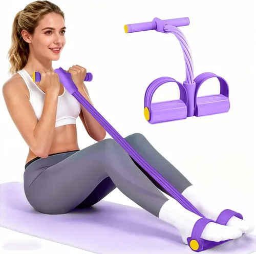 Vista 9 de Pedal Resistance Band with Handle, Durable 6-Tube Exercise Bands Natural Rubber Tension Rope, Multifunction Foot Pedal Resistance Bands for