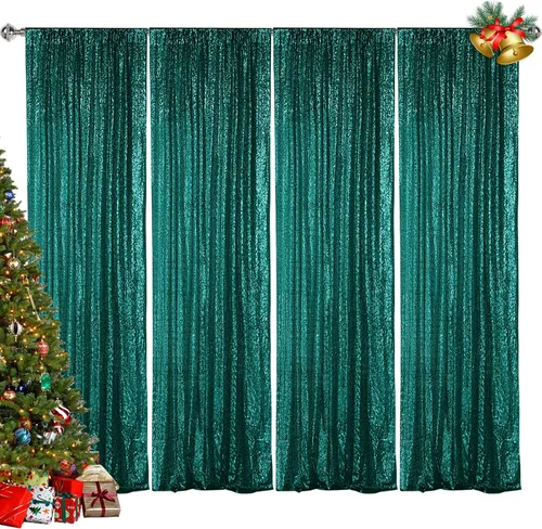 Vista 28 de Hahuho - Cortina de fondo de lentejuelas negras, 2 piezas de 2 pies x 8 pies, cortina de fondo con purpurina para fiestas, Navidad, boda, decoración