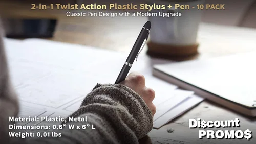 Vista 4 de DISCOUNT PROMOS Twist Action - Juego de 10 bolígrafos de plástico para el trabajo, bolígrafos geniales para escribir, tinta negra, color negro