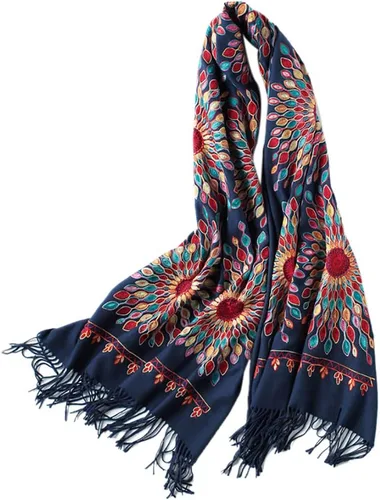 Vista 19 de Urban CoCo Chal Bordado con Borlas de Tamaño Grande para Mujer, Bufanda de Mujer