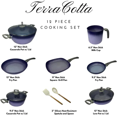 Vista 2 de Terracota 12 piezas juego de cocina con taza de leche - púrpura