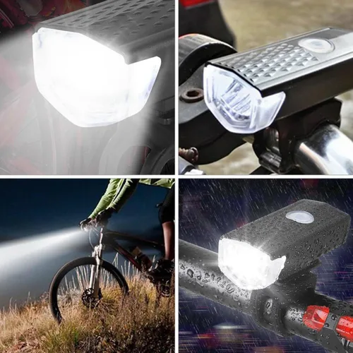 Vista 4 de FRCOLOR Juego de luces recargables para bicicleta delantera y trasera, cable USB, conjunto de faros LED de plástico y luz trasera para seguridad