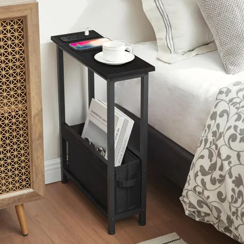 Vista 6 de BAMGROW Mesa auxiliar de carga delgada con almacenamiento, para espacios pequeños y dormitorio (negro)