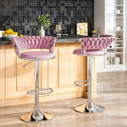Vista 14 de AWQM Juego de 2 taburetes de bar de terciopelo, taburetes de cocina giratorios de altura ajustable con respaldo bajo para comedor, barra