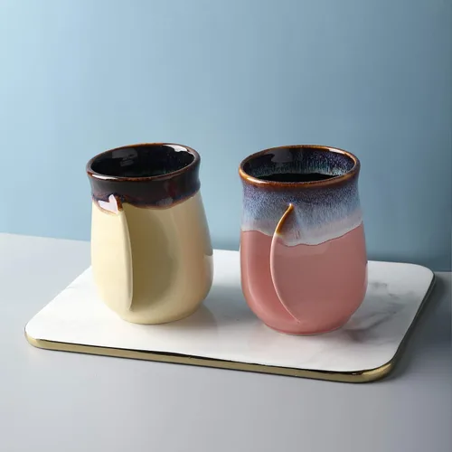 Vista 31 de Selamica - Taza de porcelana de 18 onzas con calentador de manos para diestros, taza de café, taza de té para familiares y pareja - Azul