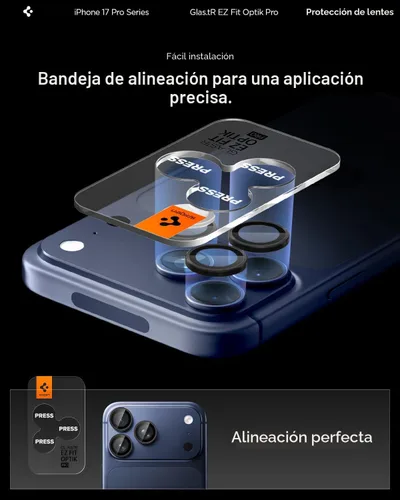 Vista 5 de Spigen Protector de pantalla para lente de cámara [GlasTR EZ Fit Optik Pro] diseñado para iPhone 17 Pro Max iPhone 17 Pro iPhone 16 Pro Max 16