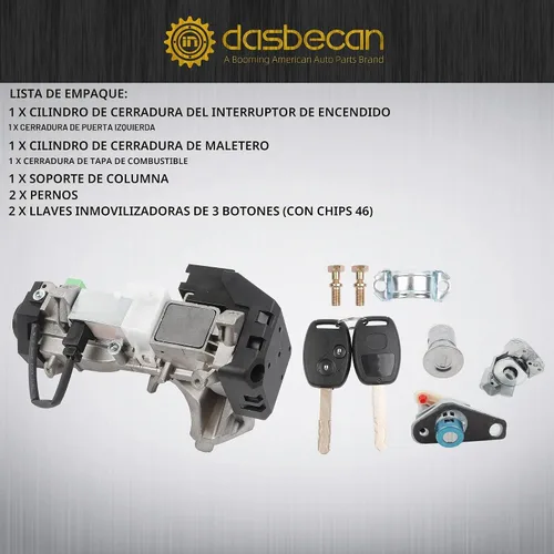 Vista 3 de Dasbecan Conjunto de cilindro de bloqueo del interruptor de encendido compatible con Honda Accord CRV FIT Odyssey Civic 2006-2011 06350-SAA-G30