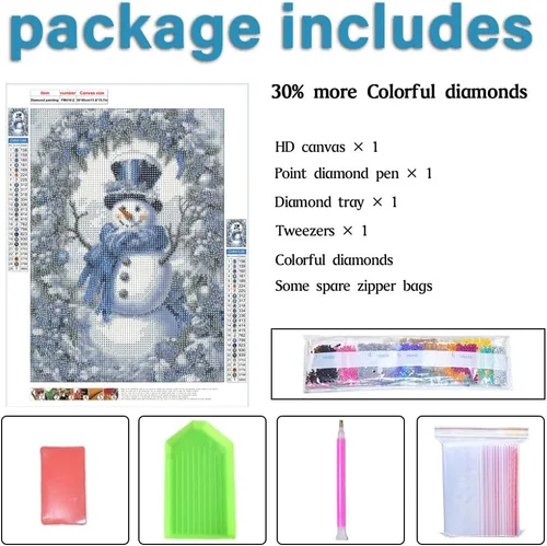 Vista 4 de VONBOR Kit de pintura de diamante de muñeco de nieve para adultos y niños principiantes, arte de diamantes de Navidad para adultos, taladro redondo