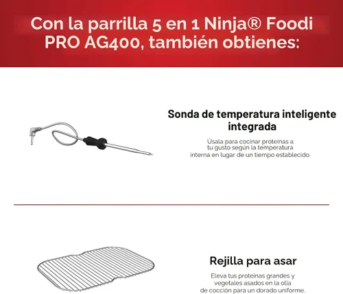 Vista 7 de Ninja Foodi Pro 5 en 1 con sonda inteligente integrada para uso en interiores, freidora de aire de 4 cuartos, para asar, hornear, deshidratar