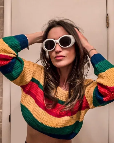 Vista 6 de FEISEDY Gafas de sol blancas ovaladas Clout Goggles para mujeres y hombres, retro, redondas, de moda, con montura, marco de disfraz estilo Clueless