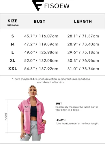 Vista 6 de Fisoew Sudaderas con cremallera para mujer, sin mangas, de gran tamaño, casual, color liso, con bolsillos