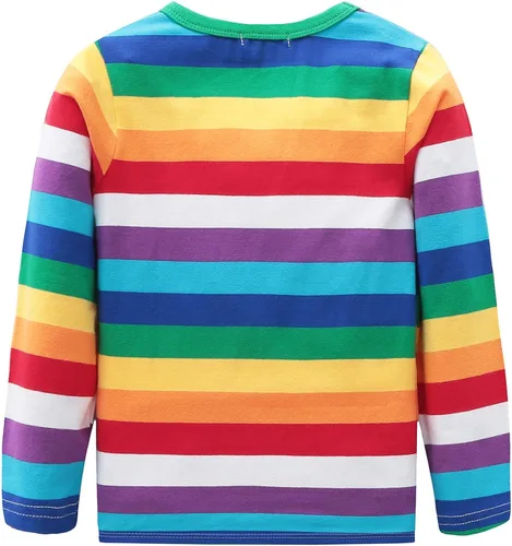 Vista 2 de Camisetas de manga larga de algodón para niños con diseño de rayas arcoíris