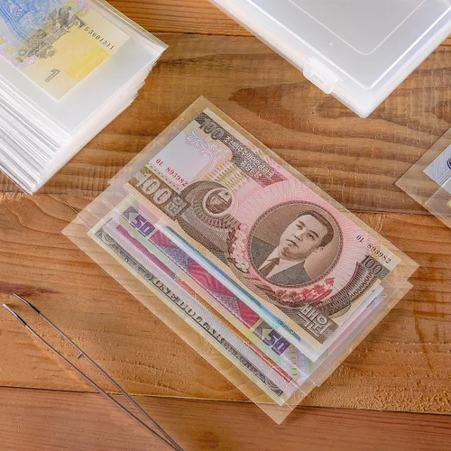 Vista 7 de 100 piezas de fundas para monedas - Portadólares transparentes con caja de almacenamiento, protector de billetes para colección de billetes