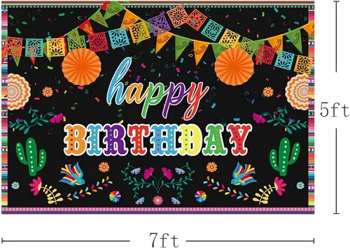 Vista 3 de MEHOFOND Telón de fondo de fiesta mexicana para fiesta de cumpleaños, suministros de decoración de fiesta, pancarta colorida para fotografía