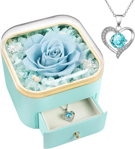 Vista 15 de Beferr Regalos de cumpleaños para mujeres, rosa real preservada con collar, rosas moradas eternas, flores para la entrega, aniversario, día de la A