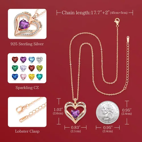Vista 113 de CDE Collares de piedra natal para mujer, plata de ley 925, collar con colgante de corazón para siempre, Navidad, cumpleaños, aniversario, día de San