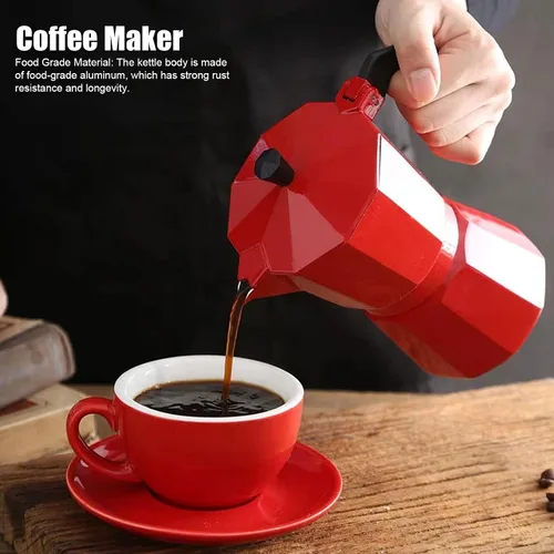 Vista 3 de Cafetera para estufa, 5.1 fl oz, 3 tazas de aluminio estilo italiano clásico, válvula de alivio de seguridad integrada con mango ergonómico