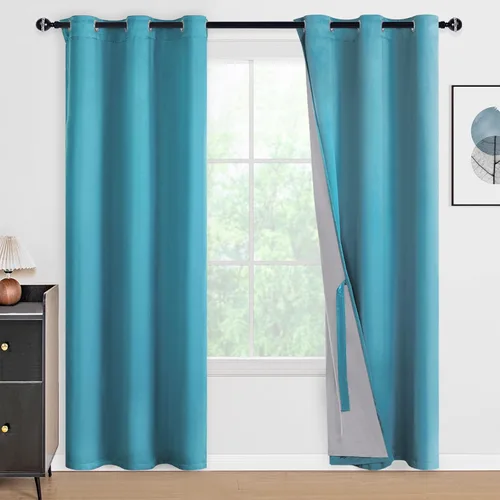 Vista 48 de DWCN - Cortinas 100% opacas para dormitorio con forro negro, cortinas de ventana de doble capa con aislamiento térmico que oscurecen toda la Azul
