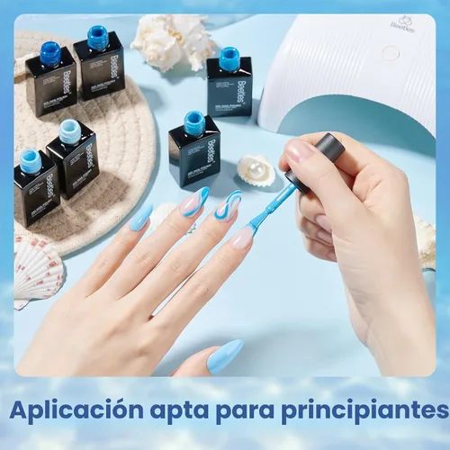 Vista 5 de Beetles - Juego de esmaltes de gel azul, Ocean Range, juego de 6 colores de esmalte de uñas de gel azul A - Azul Ocean Range