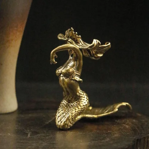 Vista 5 de Estatua sensual de latón en miniatura, escultura de sirena de metal, escultura de mujer, arte corporal, pisapapapeles de escritorio, adornos
