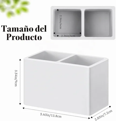 Vista 5 de Luxspire - Porta cepillo de dientes de diatomita, 2 ranuras, color gris claro