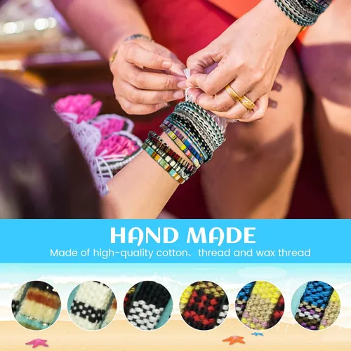 Vista 3 de Pulseras de playa boho surfistas, tobilleras ajustables con cuentas, pulseras trenzadas hippies hechas a mano, impermeables, pulseras de cuerda